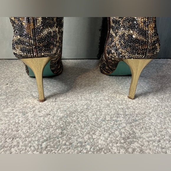 Betsey Johnson Brea Leopard Rhinestone Tall Boots NIB Stiletto Pointed Toe - Picture 5 of 14